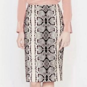 J Crew sz 12 Pencil Skirt No. 2 Wool Silk Lined Snake Print Brown Cream EUC